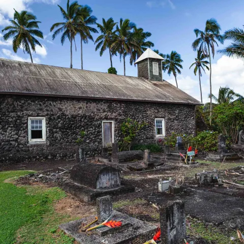 Church Keanae Peninsula palm trees Highway to Hana