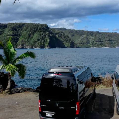 Aloha Eco Adventures Mercedes vans Road to Hana tour Peninsula Keanae