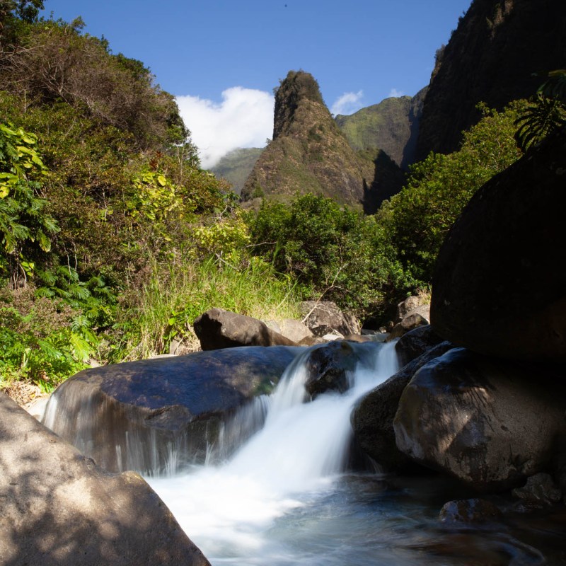 Sacred stream in Iao Valley with the Needle in the background